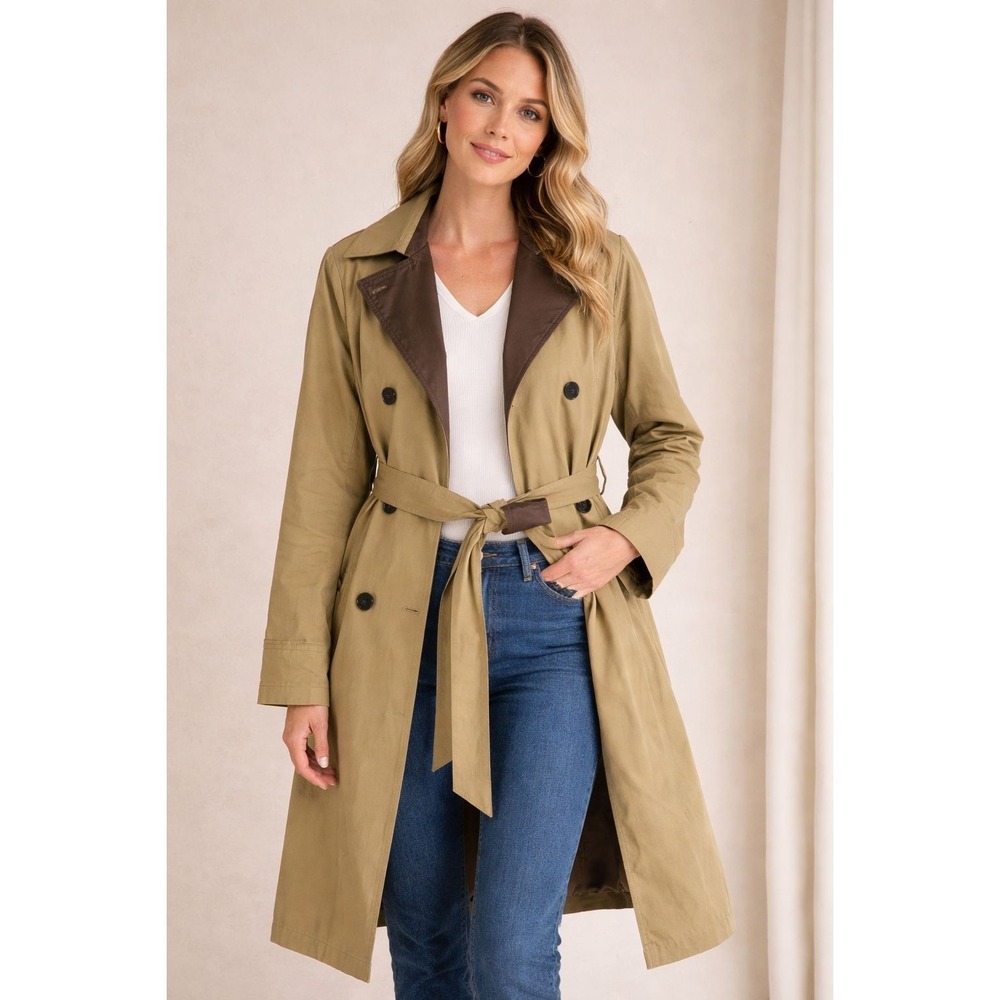 ZARA New Reversible Trench Coat Brown Khaki SMALL Belted Double Breasted Women's